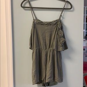 Women’s Army Green Romper with floral Crochet